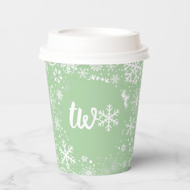 Sage Green Snowflake TWO Paper Cup (Front)