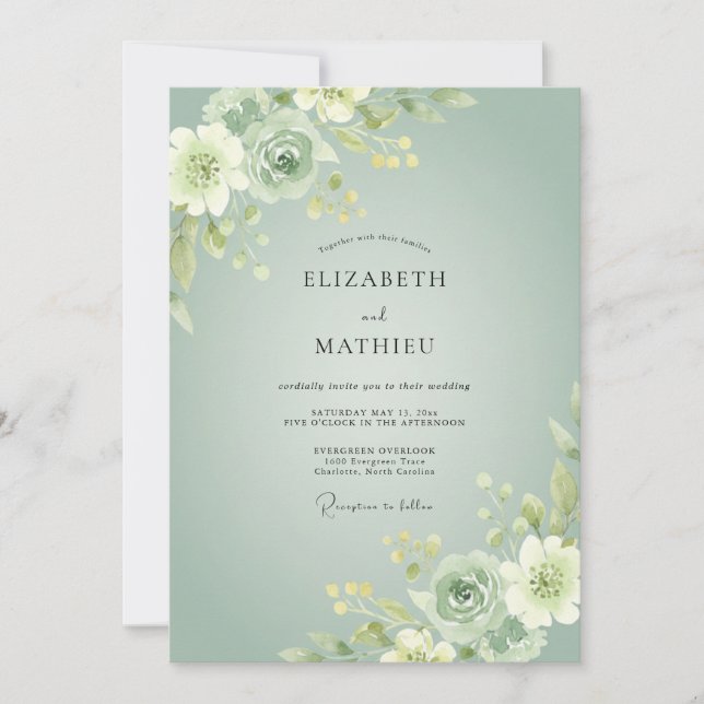 Sage Green Soft Botanical Wedding Invitation (Front)