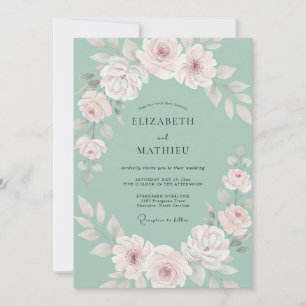 Sage Green Soft Rose Botanical Wedding Invitation