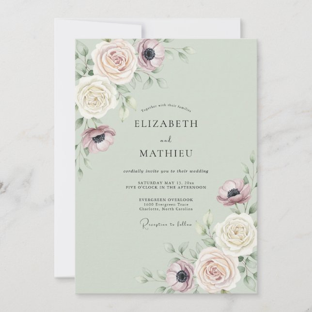 Sage Green Soft Spring Wedding Invitation (Front)