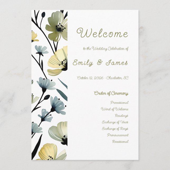 Sage Green & Soft Yellow Botanical Weddin Programme (Front)