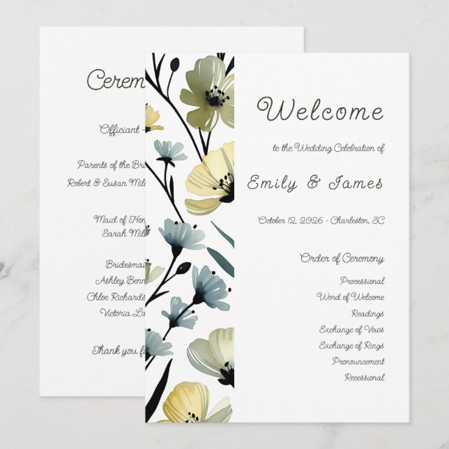Sage Green & Soft Yellow Botanical Weddin Programme (Front/Back)