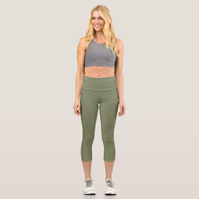 Sage Green Solid Colour Capri Leggings (Front)