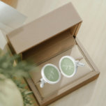 Sage Green Solid Colour Stylised Monogram Cufflinks<br><div class="desc">A pair of sterling silver plated, round cufflinks for the fashionable man to match his outfit that feature a trendy, sage green colour along with his name printed in white, upper case letters and superimposed with white, stylised initials. Personalise your cufflinks by editing and replacing name and initials as desired....</div>