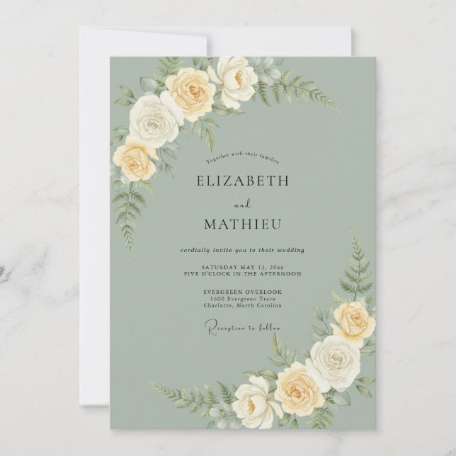 Sage Green Sophisticated Floral Wedding Invitation (Front)