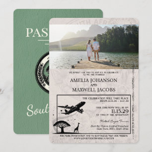 Sage Green South Africa Passport Wedding Invitation