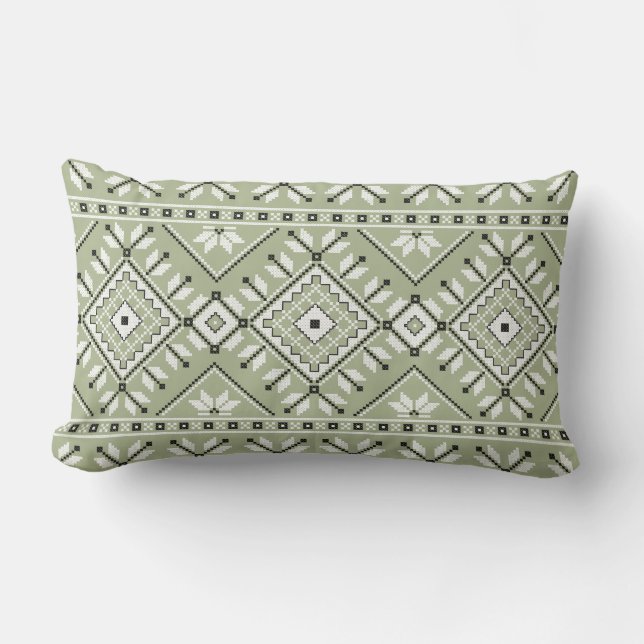 Sage Green Southwest Aztec Native Tribal Pattern Lumbar Cushion (Front)