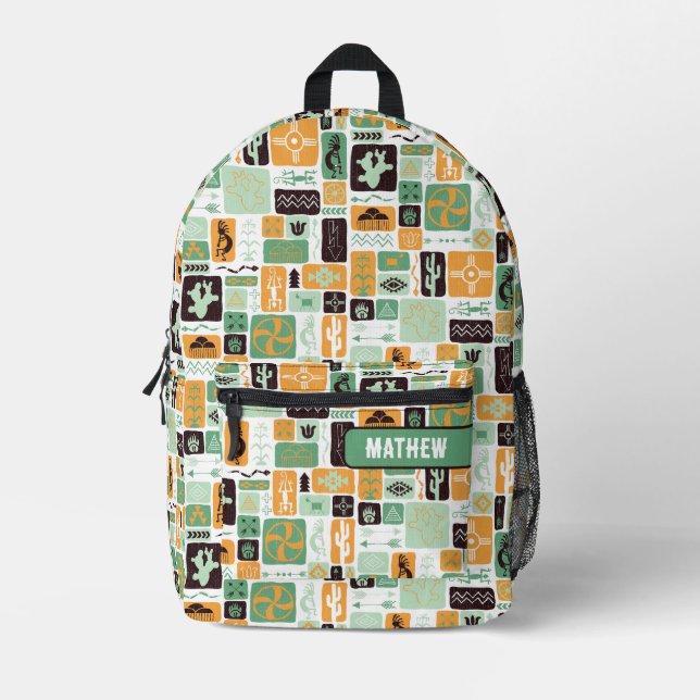 Sage Green Southwest Printed Backpack (Front)