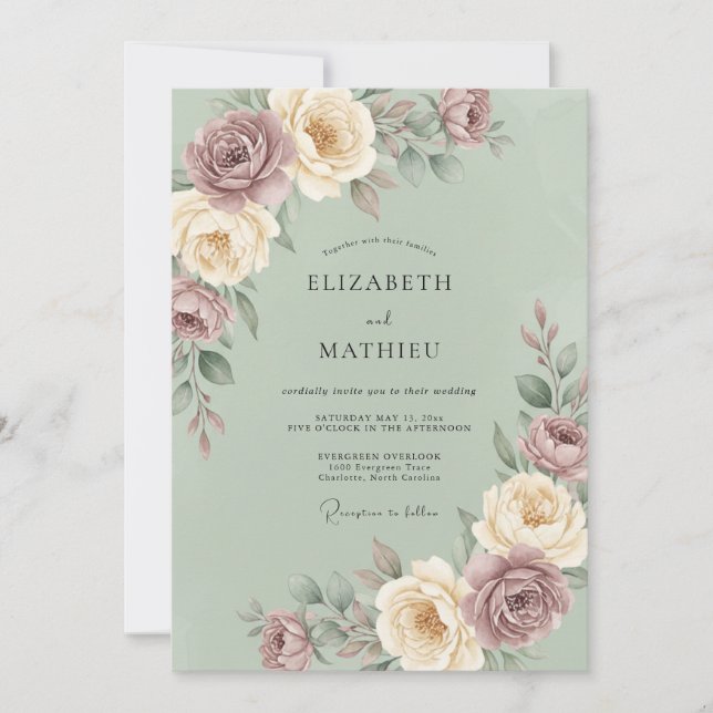 Sage Green Splendid Floral Wedding Invitation (Front)