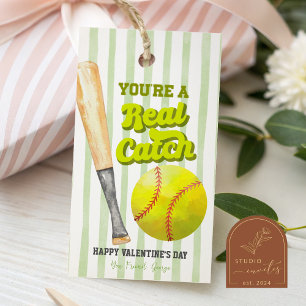 Sage Green Sports Softball Stripe Valentine Tag