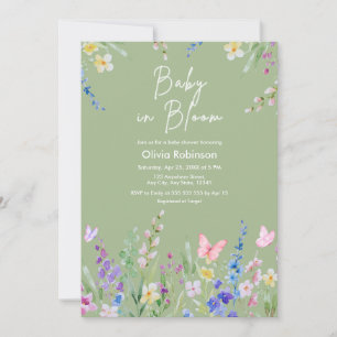Sage Green Spring Baby in Bloom Baby Shower Invitation