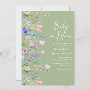 Sage Green Spring Baby in Bloom Baby Shower Invitation