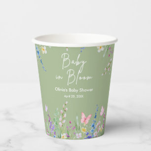 Sage Green Spring Baby in Bloom Baby Shower Paper Cups