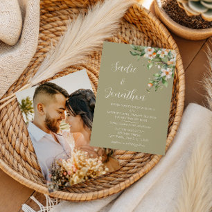 Sage Green Spring Floral Photo Wedding Invitation
