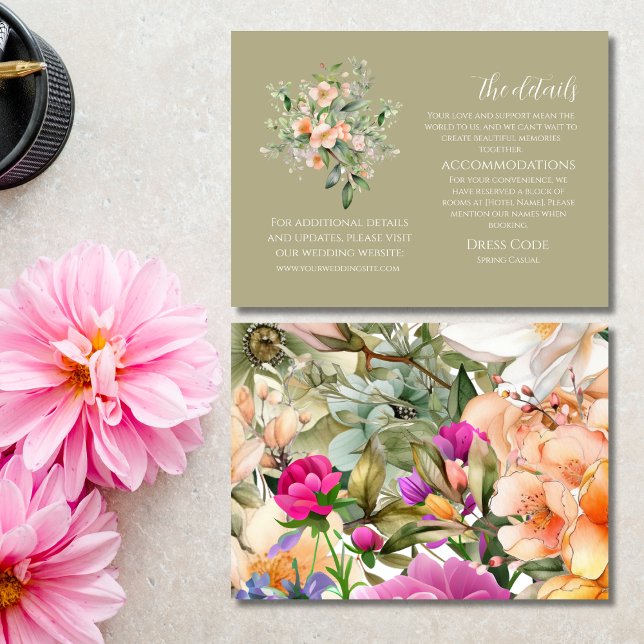 Sage Green Spring Floral Wedding Details Card (Creator Uploaded)