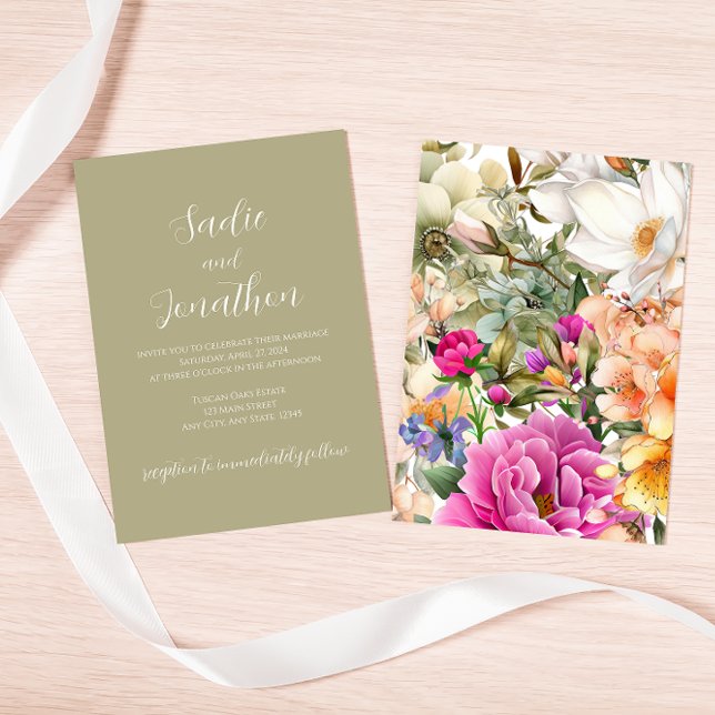 Sage Green Spring Floral Wedding Invitation (Creator Uploaded)