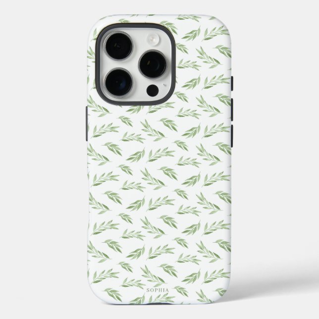 Sage Green Spring Leaves Personalised Name Case-Mate iPhone Case (Back)