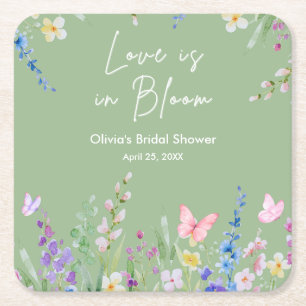 Sage Green Spring Love is in Bloom Bridal Shower  Square Paper Coaster