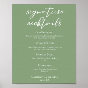 Sage Green Spring Wedding Signature Cocktails Menu Poster