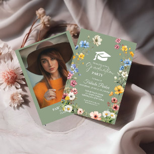 Sage Green Spring Wildflower Garden Graduation Invitation