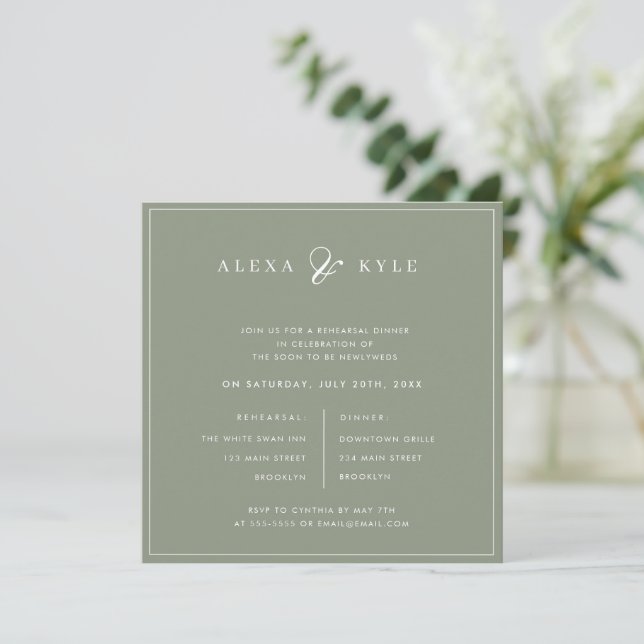 Sage Green Square Rehearsal Dinner Invitation (Standing Front)