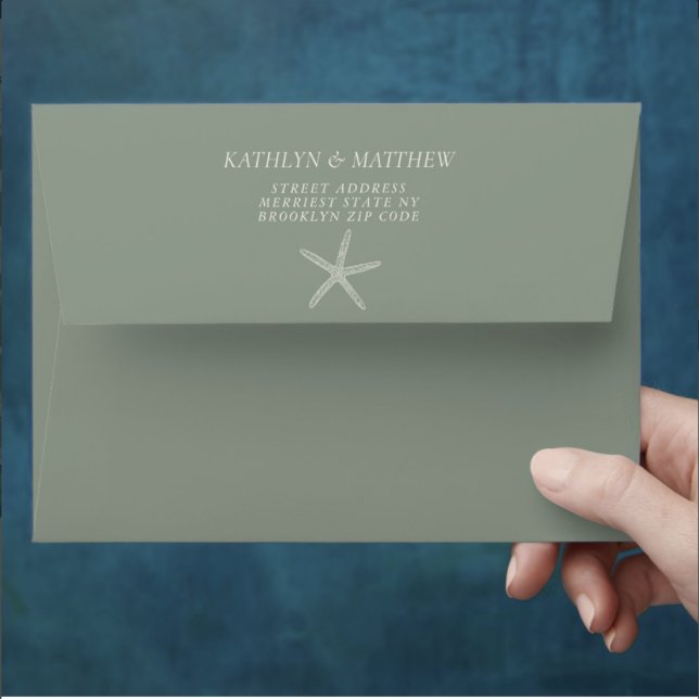Sage Green Starfish Beach Destination Wedding Envelope (Creator Uploaded)