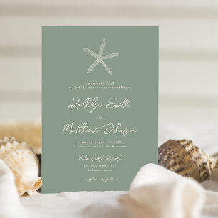 Sage Green Starfish Beach Destination Wedding Invitation
