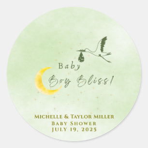 Sage Green Starlit Baby Boy Bliss Special Delivery Classic Round Sticker