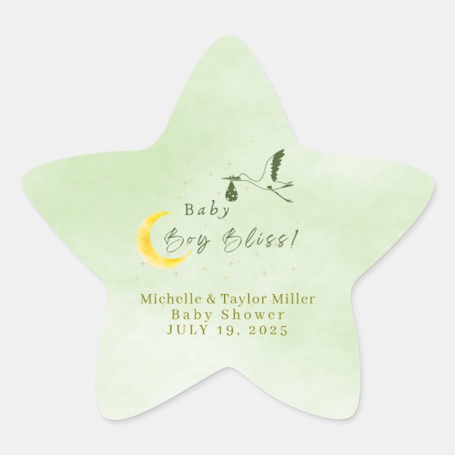 Sage Green Starlit Baby Boy Bliss Special Delivery Star Sticker (Front)