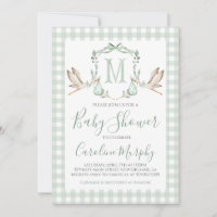 Sage Green Stork Baby Shower Preppy Gingham
