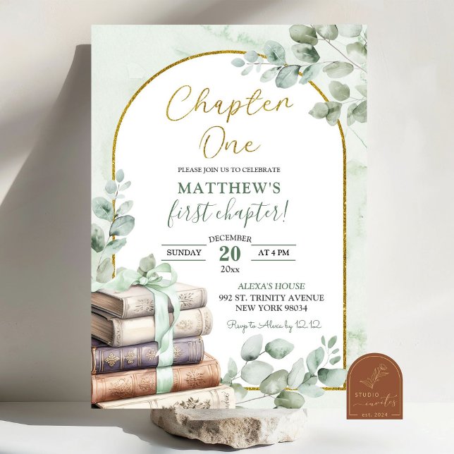 Sage Green Storybook Chapter One First Birthday In Invitation (Creator Uploaded)