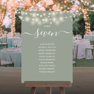 Sage Green String Light Table Number Seating Chart