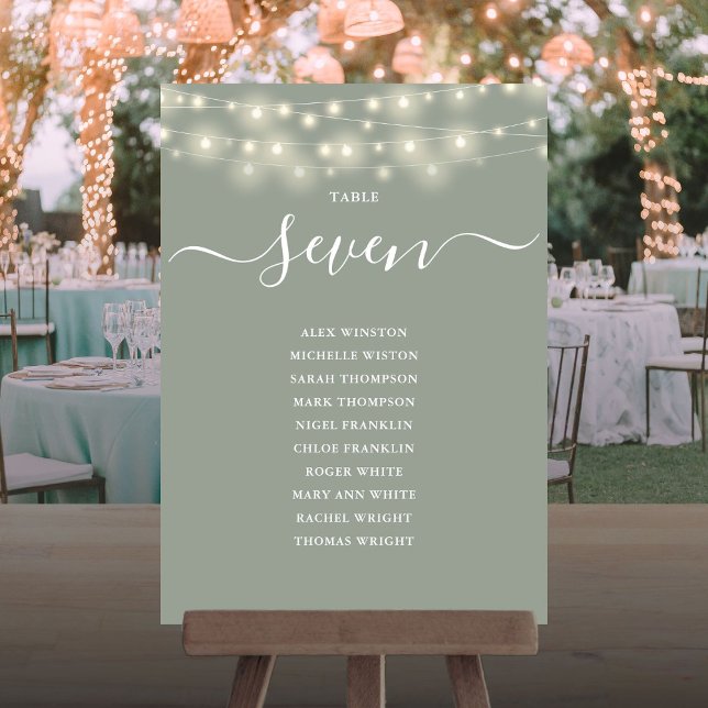 Sage Green String Light Table Number Seating Chart (Sage Green String Light Table Number Seating Chart)