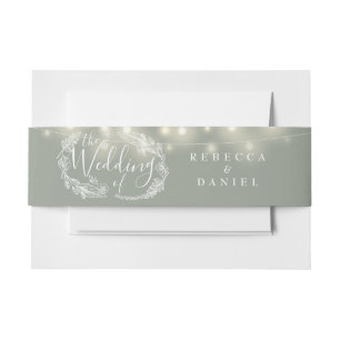 Sage Green String Lights Floral Wedding Invitation Belly Band