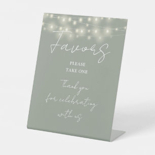 Sage Green String Lights Modern Script Favours Pedestal Sign