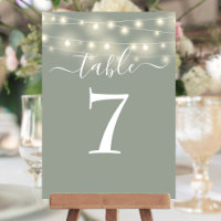 Sage Green String Lights Table Number