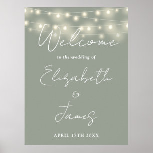 Sage Green String Lights Wedding Welcome Sign