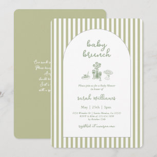 Sage Green Stripe Baby Brunch Baby Shower Invitation