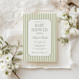 Sage Green Stripe Baby Shower Invitation