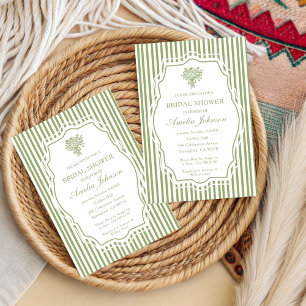 Sage Green Stripe Boho Floral Bridal Shower Invitation