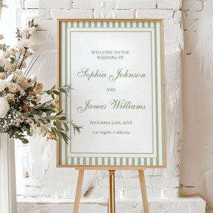Sage Green Stripe Old Money Wedding Welcome Poster