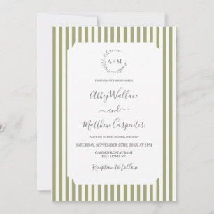 Sage Green Stripe Wedding Invitation