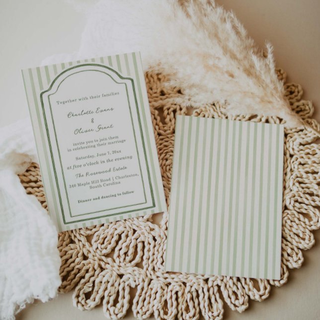 Sage Green Stripe Wedding Invitation (Creator Uploaded)