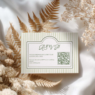Sage Green Stripe Wedding RSVP Card
