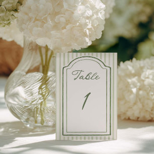 Sage Green Stripe Wedding Table Number