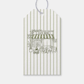 Sage Green Striped Cafe Bebe Baby Shower Gift Tags