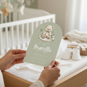 Sage Green Striped Eucalyptus Baby Shower Arch Invitation