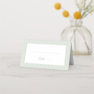 Sage Green Striped Folded Wedding Place Card