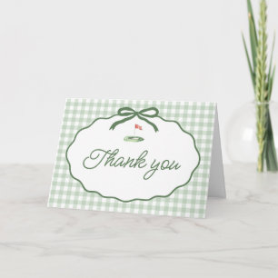 Sage Green Striped Frame Bow Golf Thank you card