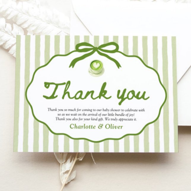 Sage Green Striped Frame Bow Matcha Thank you card (Sage Green Striped Frame Bow Matcha Thank you card)